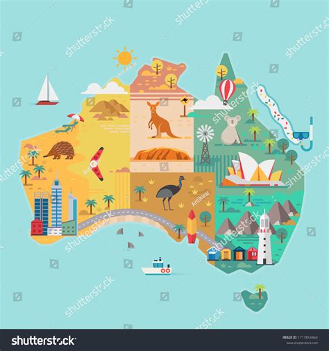 Map Australia Colorful Landmarks Vector Illustration Stock Vector (Royalty Free) 1717853464