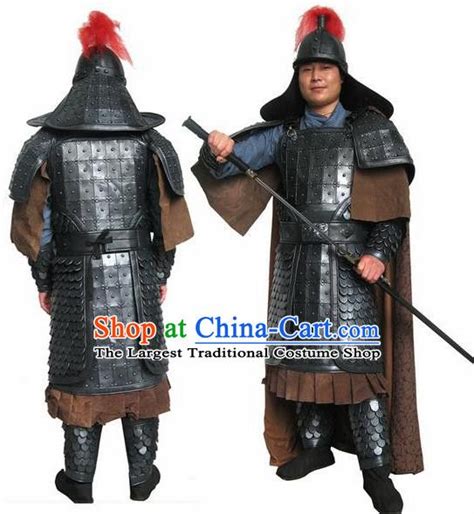 Chinese Ming Dynasty Drama Warrior Costume Ancient Soldier Body Armor and Helmet Complete Set in ...