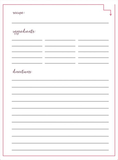 Fill In Blank Printable Editable Recipe Card Template