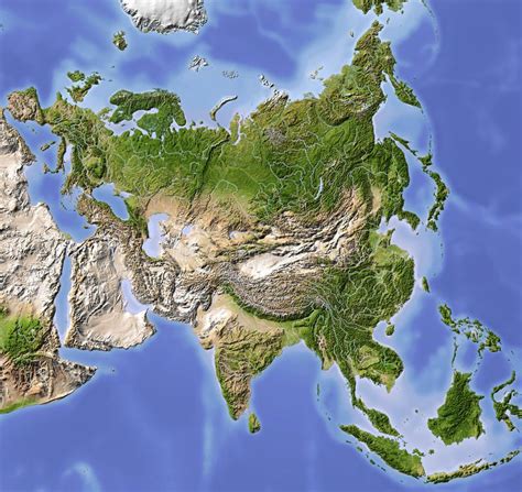 Asia, shaded relief map. Asia. Shaded relief map. Colored according to vegetatio , #affiliate, # ...