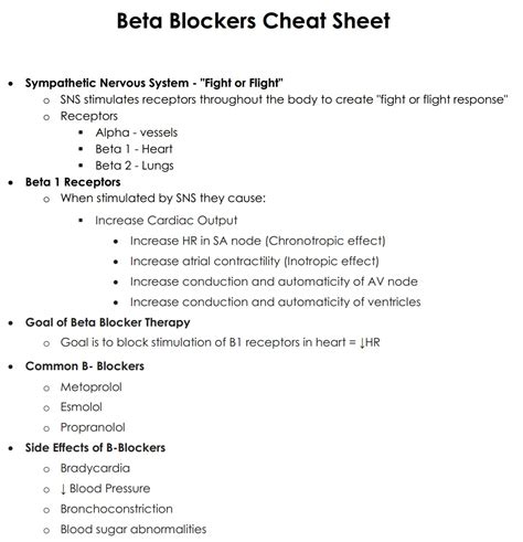 Beta Blockers Cheat Sheet - NCLEX Quiz