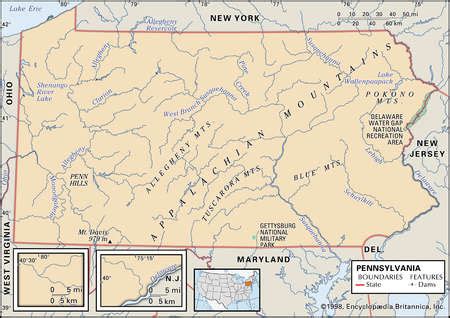 Stock Illustration - Physical map of the state of Pennsylvania showing ...