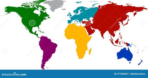 World Map With Colored Continents Stock Vector - Image: 57180465