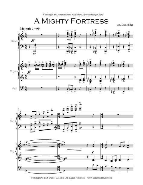 Organ/Piano duet sheet music download (PDF) - A Mighty Fortress, arr. by Dan Miller