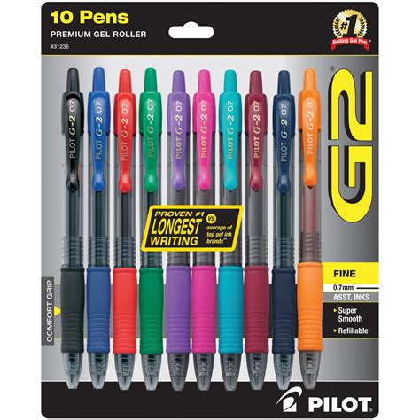 Pilot Automotive G2710003-FG2 G2 Gel Pens 10 Pack Assorted Ink Colors ...