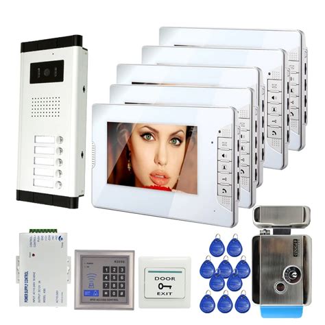 FREE SHIPPING New 7" Color Screen Video Intercom Door Phone System 5 Monitors 1 Doorbell Camera ...