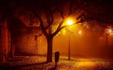 landscapes, Night, Lights, Mood, Autumn, Fall, Seasonal, Fog, Mist, Places, Houses, Buildings ...