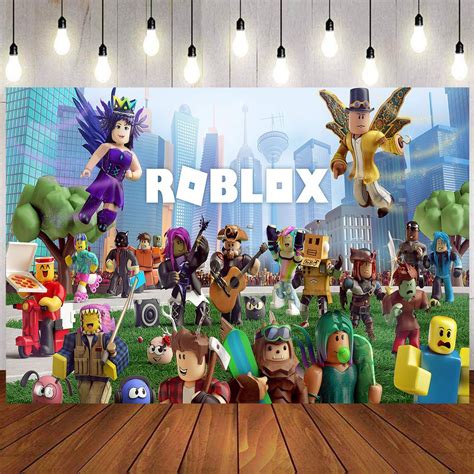 Roblox Backdrop Birthday Set Party Background poster Cartoon Theme Colorful Happy Birthday Party ...