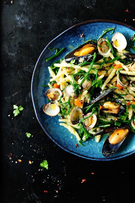 Pasta with mussels and clams in a butter-garlic sauce and stir fried samphire. Have you ever ...