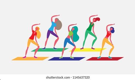 Woman Group Doing Aerobic Exercises Cartoon: vector de stock (libre de regalías) 1145637320 ...