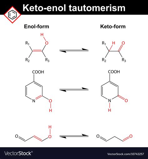 Keto-enol tautomerism reaction Royalty Free Vector Image
