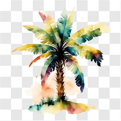 Download Tropical Watercolor Palm Tree on Island PNG Online - Creative Fabrica