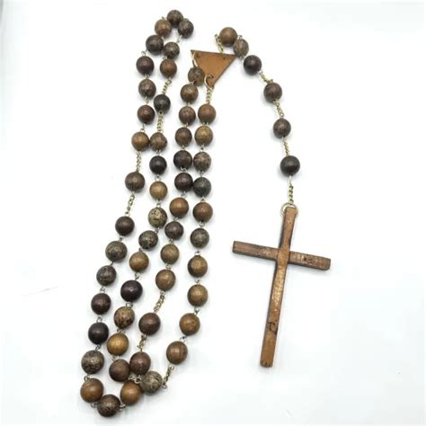 VINTAGE LARGE OVERSIZED Wood Wall Rosary Crucifix 54" Primitive ...