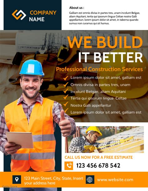 construction company flyer advertisement temp Template | PosterMyWall