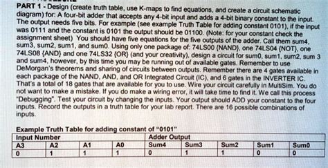 SOLVED: PART 1 - Design, create truth table, use K-maps to find ...