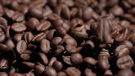 slow motion shot of coffee bean falling on black background, closeup ...