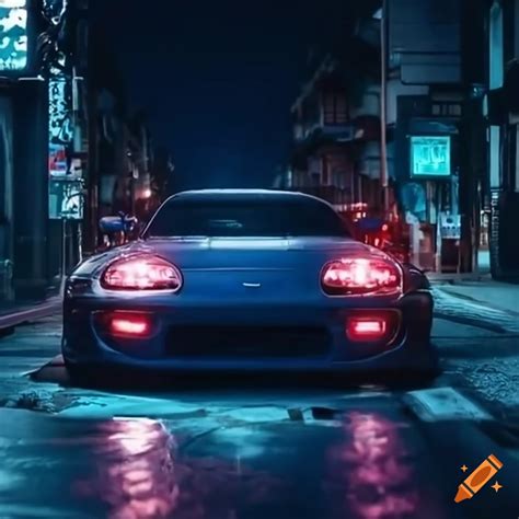 Toyota supra mk4 driving through the streets of japan at night on Craiyon