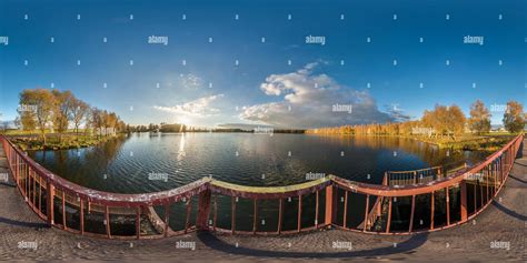 360° view of full seamless spherical panorama 360 degrees angle view golden autumn near the dam ...