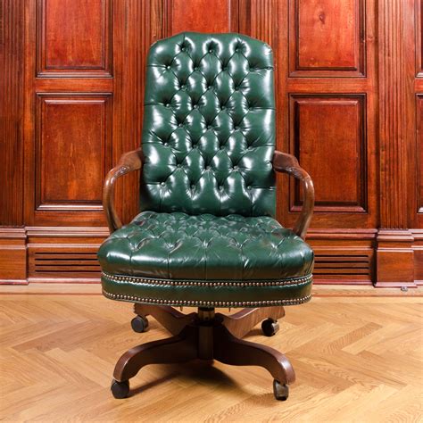 Vintage Tufted Green Leather Office Chair | EBTH