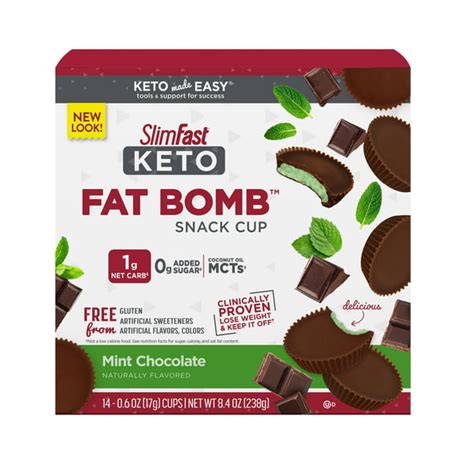 SlimFast Keto Fat Bomb Snacks, Mint Chocolate Cup, Pack of 14 - Walmart.com - Walmart.com