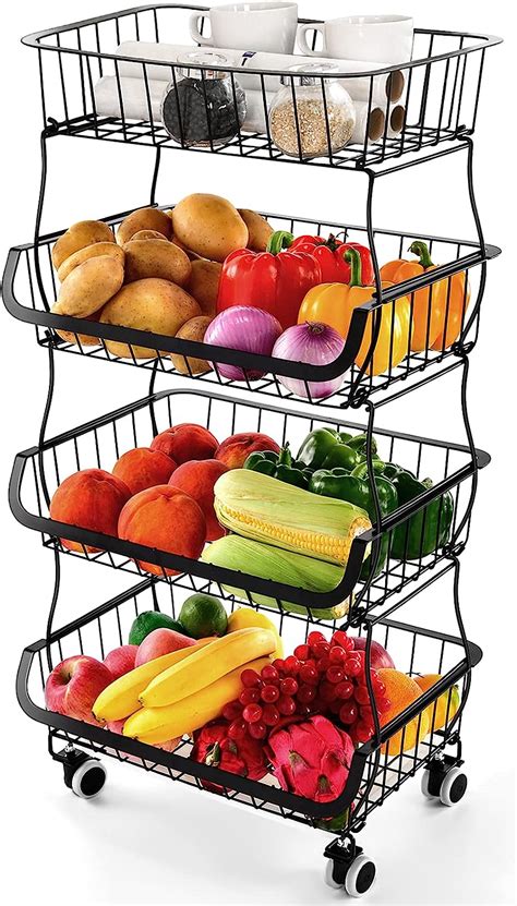 Amazon.com - Fruit Vegetable Storage Basket, 4 Tier Stackable Metal ...