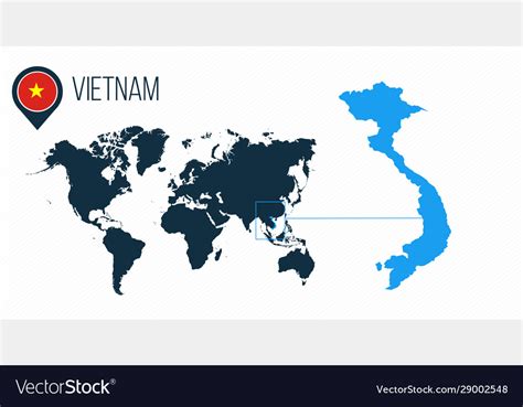 Vietnam map located on a world with flag Vector Image