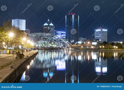 Skyline of Rochester New York at Night Editorial Stock Photo - Image of ...