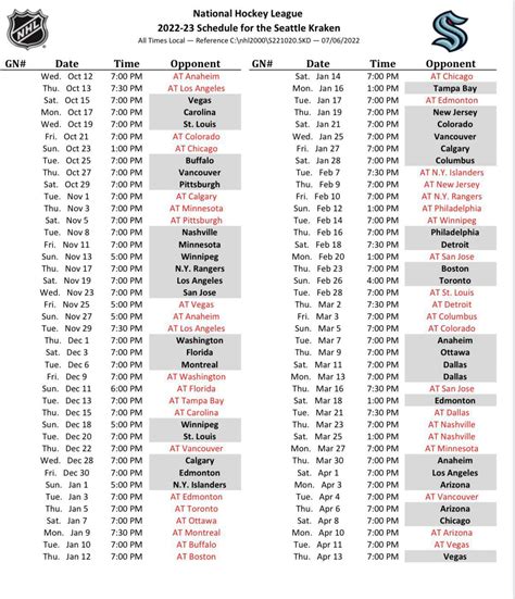 2022/2023 Seattle Kraken Schedule : r/SeattleKraken