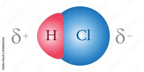 Bond polarity in Hydrochloric acid (HCl) molecule. Scientific vector illustration isolated on ...