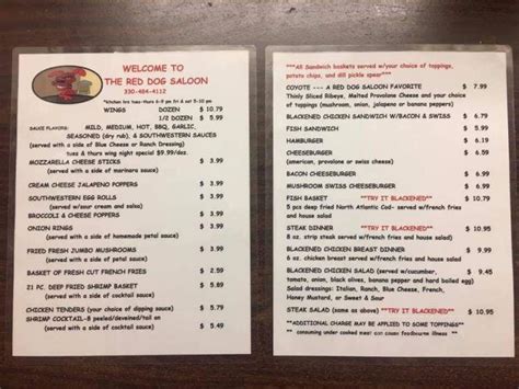 Menu of Red Dog Saloon in East Sparta, OH 44626