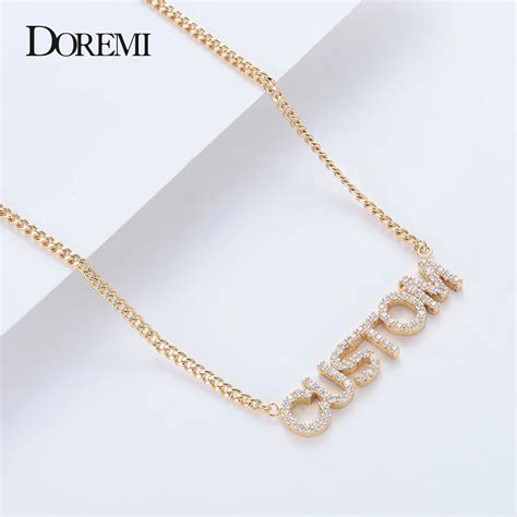 Customizable DOREMI Crystal Alphabet Pendant Necklace With Zirconia Letters For Women ...