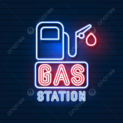 Vector Illustration Of A Neon Gas Station Sign Against A Brick ...