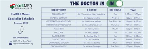 Our Makati Clinic Schedule – FortMED Clinics