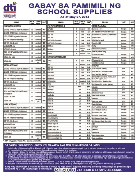 School Supplies Price List Philippines