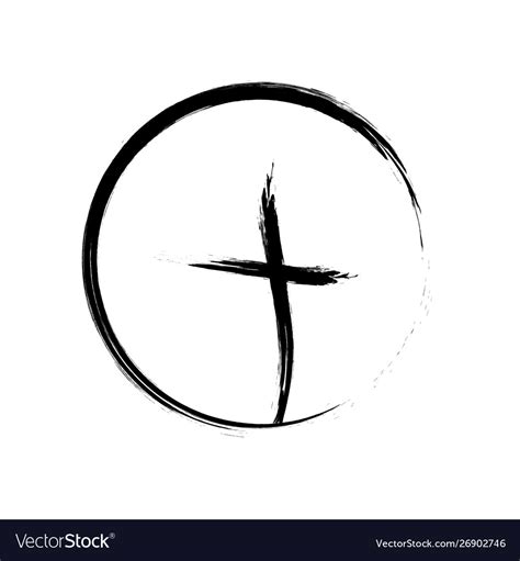 Christian cross icon in circle black Royalty Free Vector