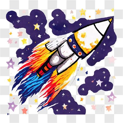 Download Colorful Rocket Ship in Night Sky with Stars PNG Online - Creative Fabrica