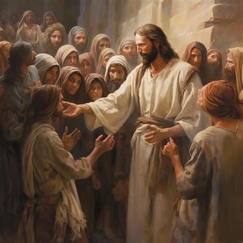 Jesus christ talking to people oil painting | Premium AI-generated image