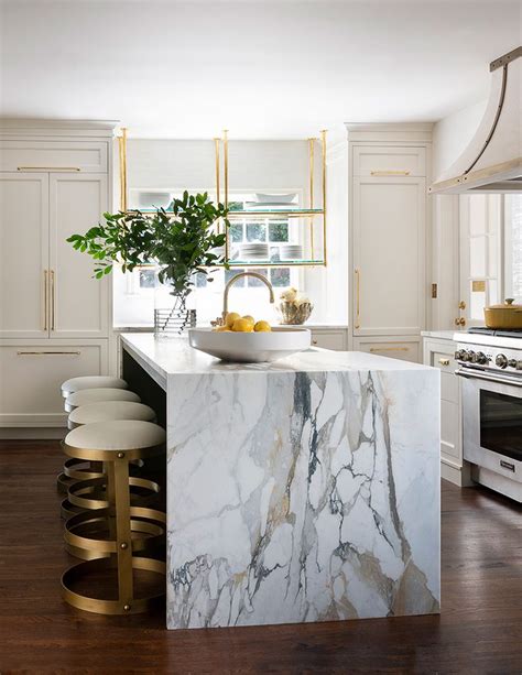 Waterfall Marble Island | Contemporary kitchen, Kitchen inspirations, Home kitchens