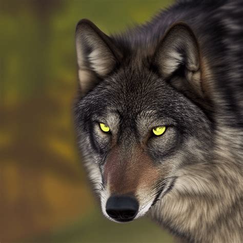 Lobo negro con brillantes ojos amarillos en la noche · Creative Fabrica