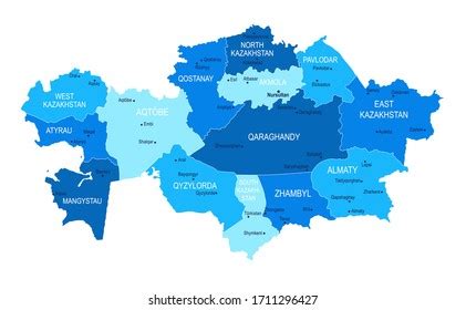 Kazakhstan Map Cities Regions Vector Illustration Stock Vector (Royalty ...