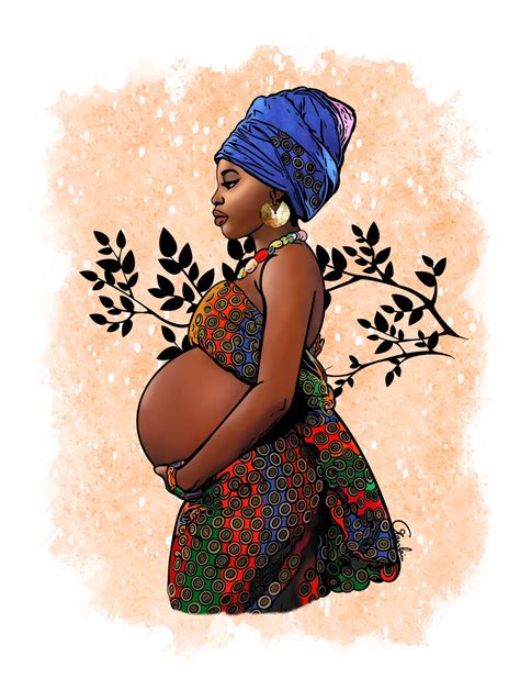 Pregnant black woman Portrait illustration printBlack | Etsy