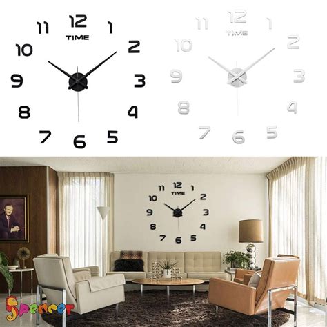 Spencer Frameless Wall Clock, Large Modern 3D Mirror Wall Clock Mute DIY Wall Stickers For ...