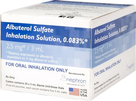 ALBUTEROL 0.083% (Generic) Inhalation Solution 2.5 mg/3 ml, 25 count - Chewy.com