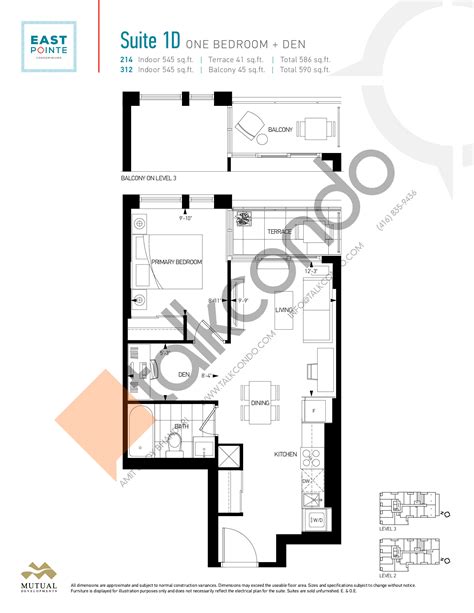 East Pointe Condos | Suite 1D | 545 sq.ft. | 1.5 bedrooms