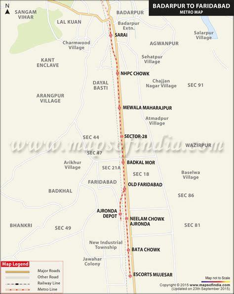 Badarpur to Faridabad Metro Map