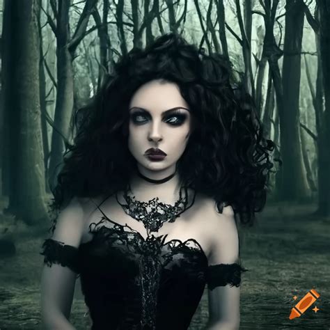Gothic woman in a spooky forest