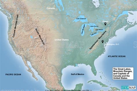 StepMap - US Oceans and Mountains - Landkarte für USA