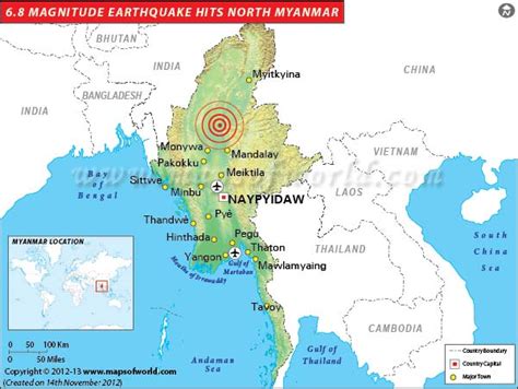 Myanmar Earthquake Map, Area affected by Earthquake in Myanmar