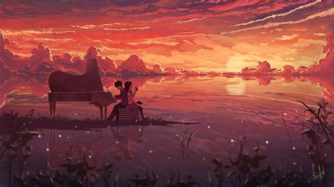 1280x768px | free download | HD wallpaper: Your Lie in April wallpaper, anime, sunset, piano ...