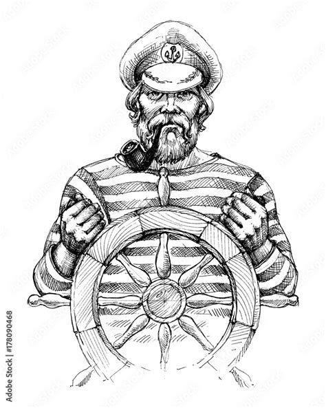 Sailor at helm drawing Stock Vector | Adobe Stock